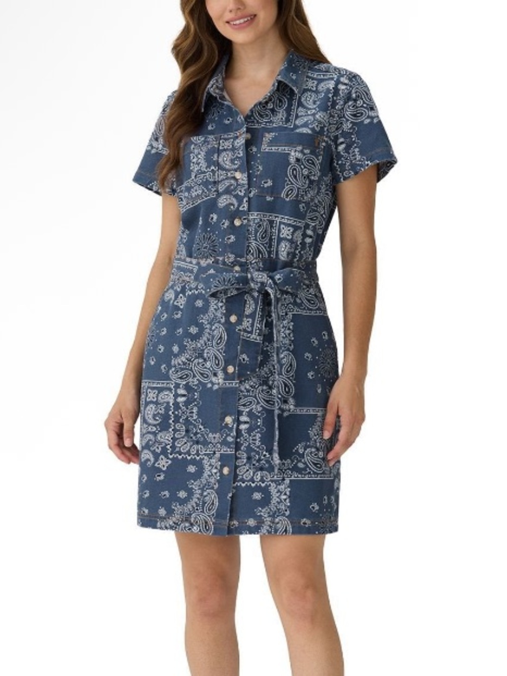 Frye Blue Bandana Print Shirt Dress with Tie Waist Size XXL